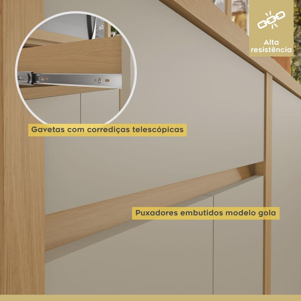 Cozinha Completa 6 Peças 12 Portas 2 Gavetas Condessa 350cm 100% MDF Carvalho/Greige