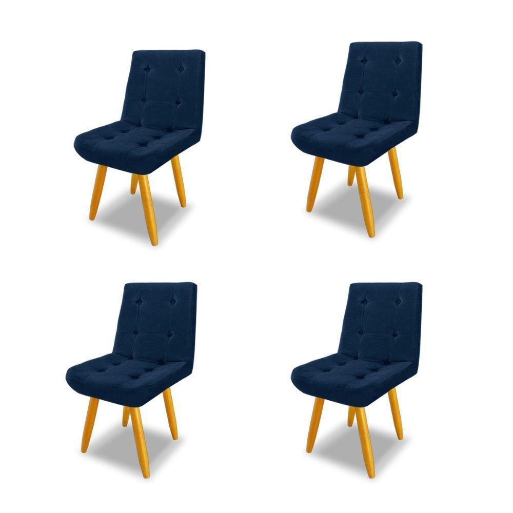Miniatura Kit 4 Cadeira De Jantar Estofada Lilith Pé De Palito Suede Azul Royal - Berit Decor