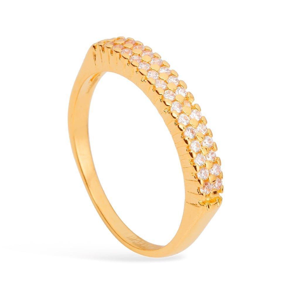 Miniatura Anel Dourado Aparador De Aliança Duplo Cravejado De Zircônia