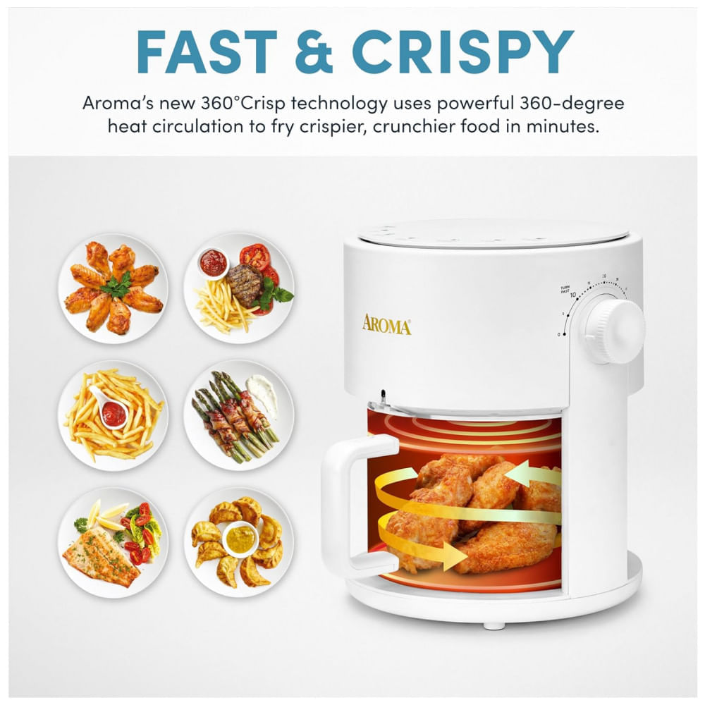Miniatura Fritadeira Elétrica Air Fryer com Cesto 3 Litros de Vidro com Tecnolodia 360 Crisp, 110V 900W, Aroma, Branca