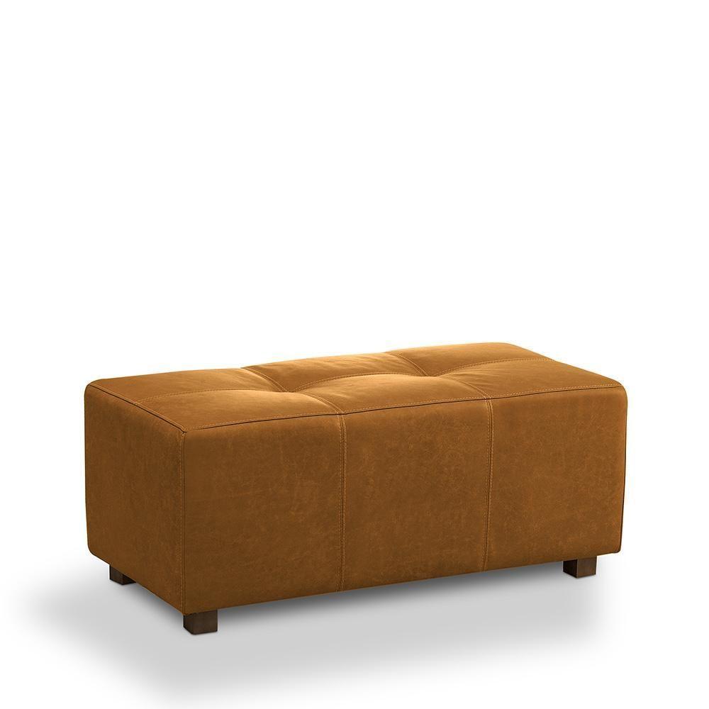 Puff Decorativo Merlin Sala De Estar Couro Caramelo Manchado G88 - Gran Belo