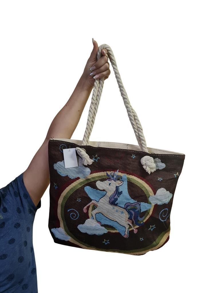 Miniatura Kit 5 Bolsas Feminina Lona Alça De Cordas Estampa Sortida