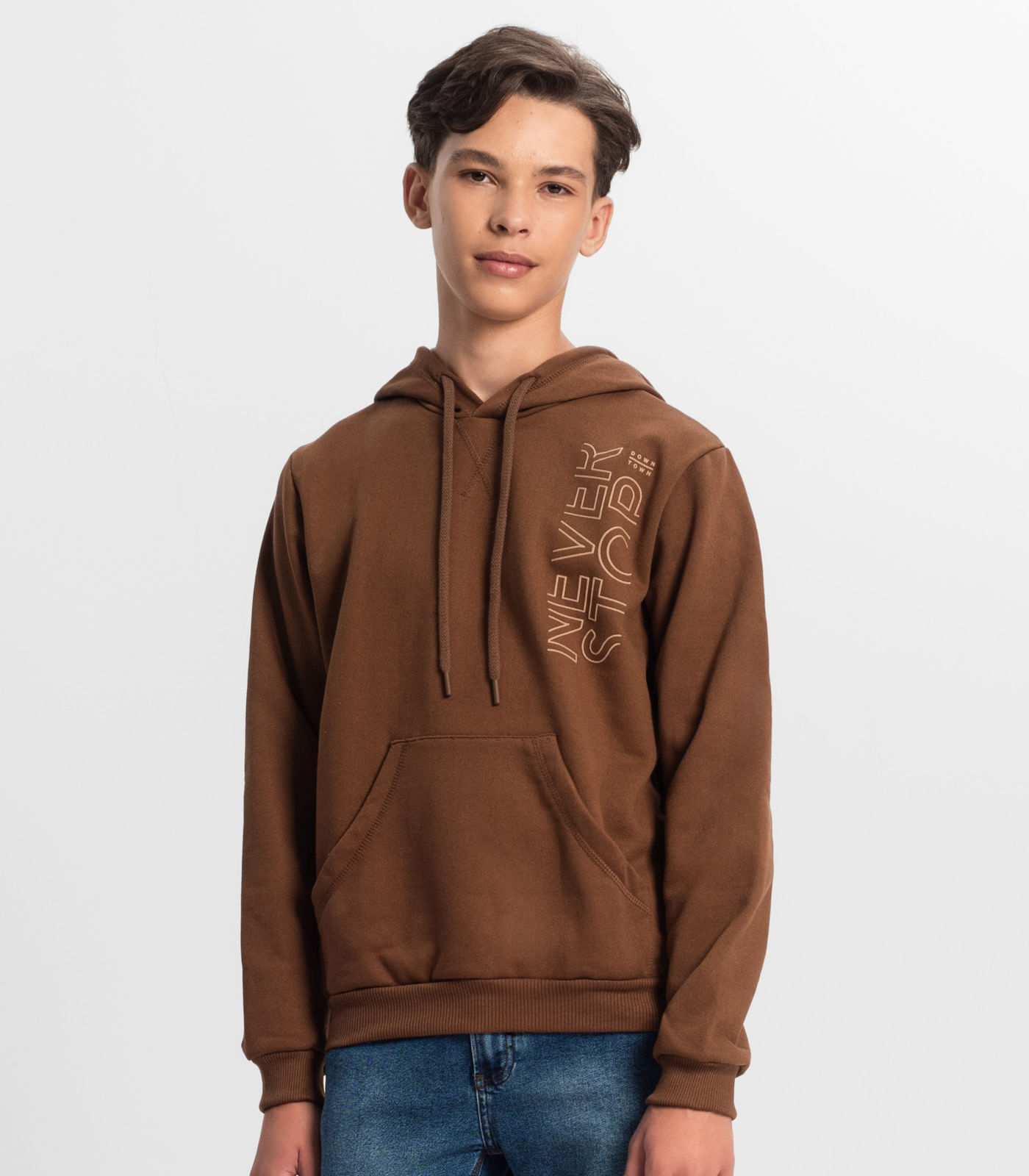 Miniatura Blusão Juvenil Masculino Em Moletom Minty Marrom 12