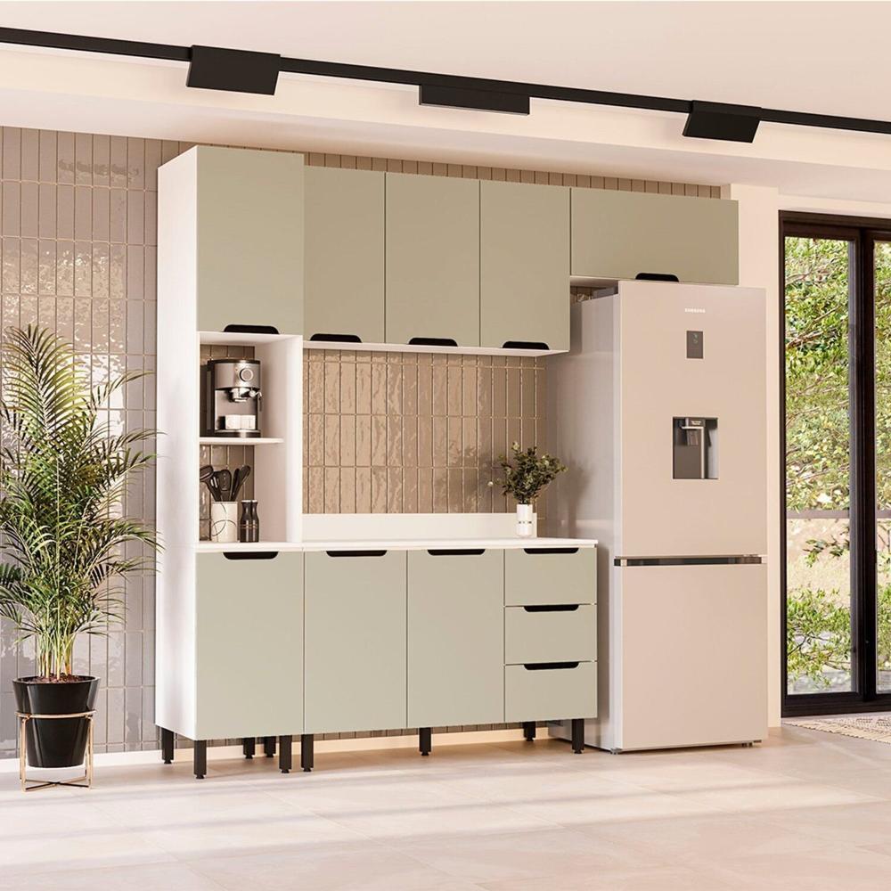 Miniatura Cozinha Completa 4 Peças 224,5cm X 240cm Meena Branco/Verde Oliva
