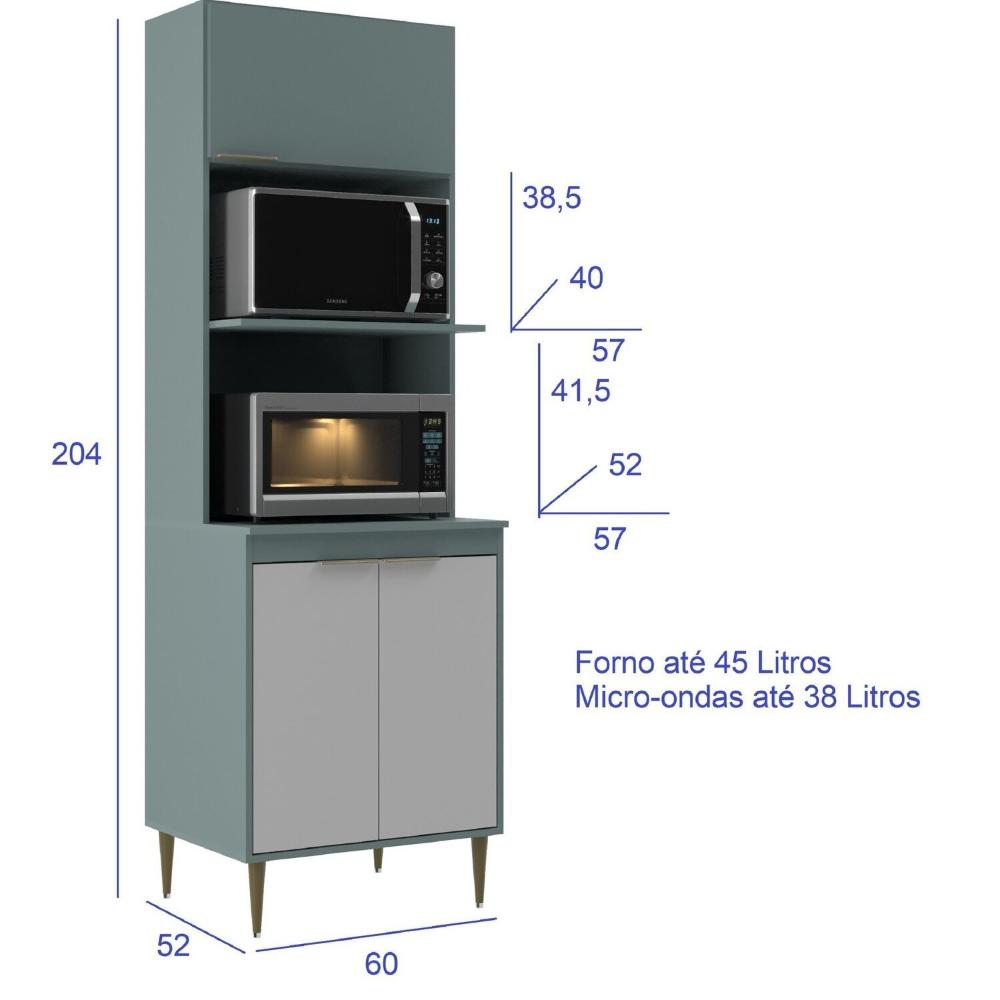 Miniatura Armário Torre Quente Forno e Micro 40 Litros Jade Grey/ Branco