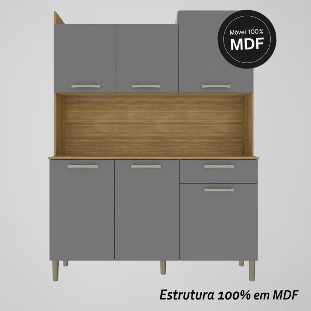 Miniatura Armário De Cozinha Compacta Mdf 6 Portas 1 Gaveta Gênova Plus Freijó-gris