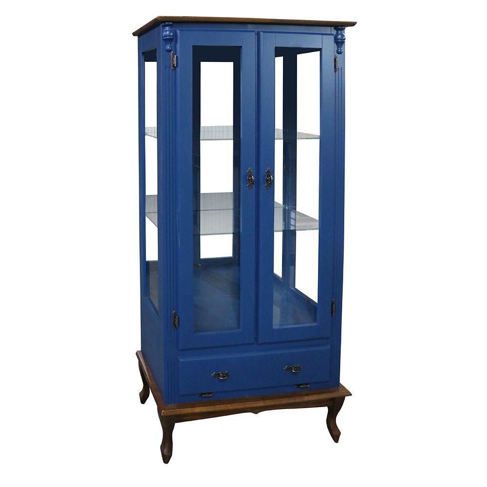 Miniatura Cristaleira Vitrine Espelhada Antique Média Laca -Azul