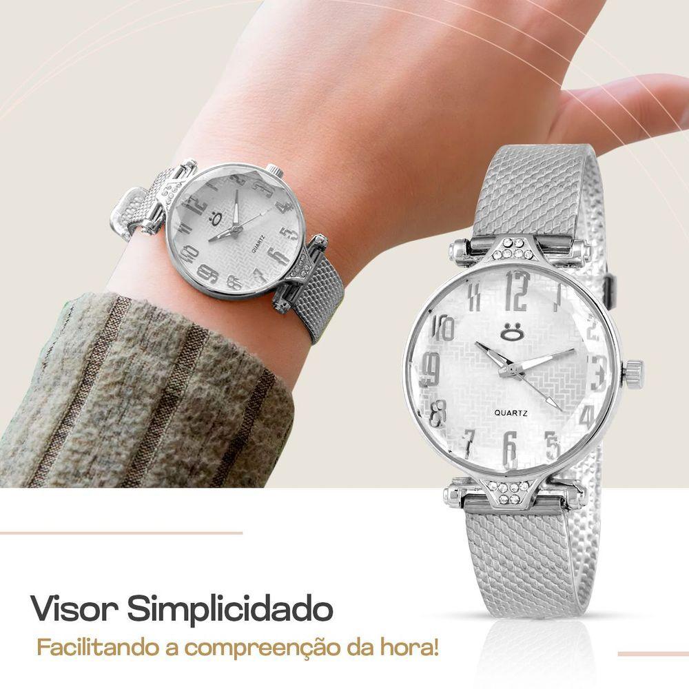 Miniatura Relogio Feminino Prata Aço Colar Brinco Coração Casual