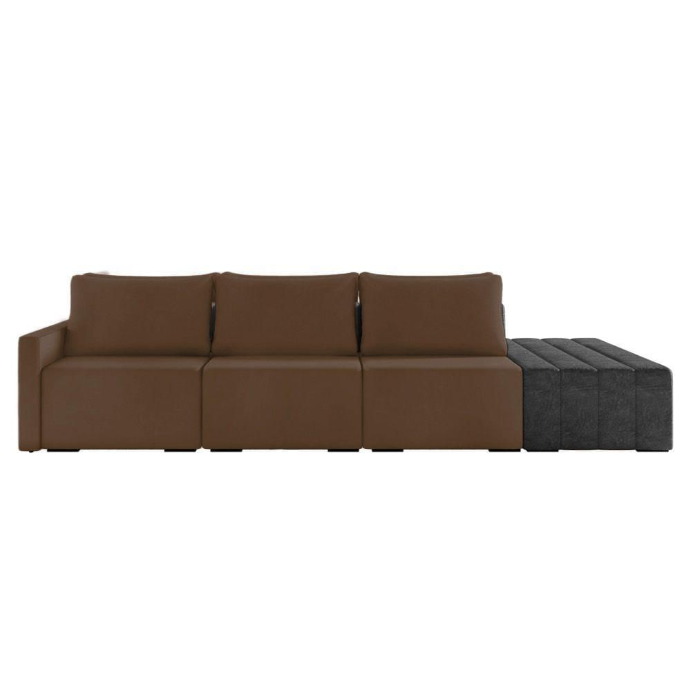 Miniatura Sofá Ilha 3 Lugares Living 402cm Modulado Lary Veludo-pu Pto K01 Cor Marrom