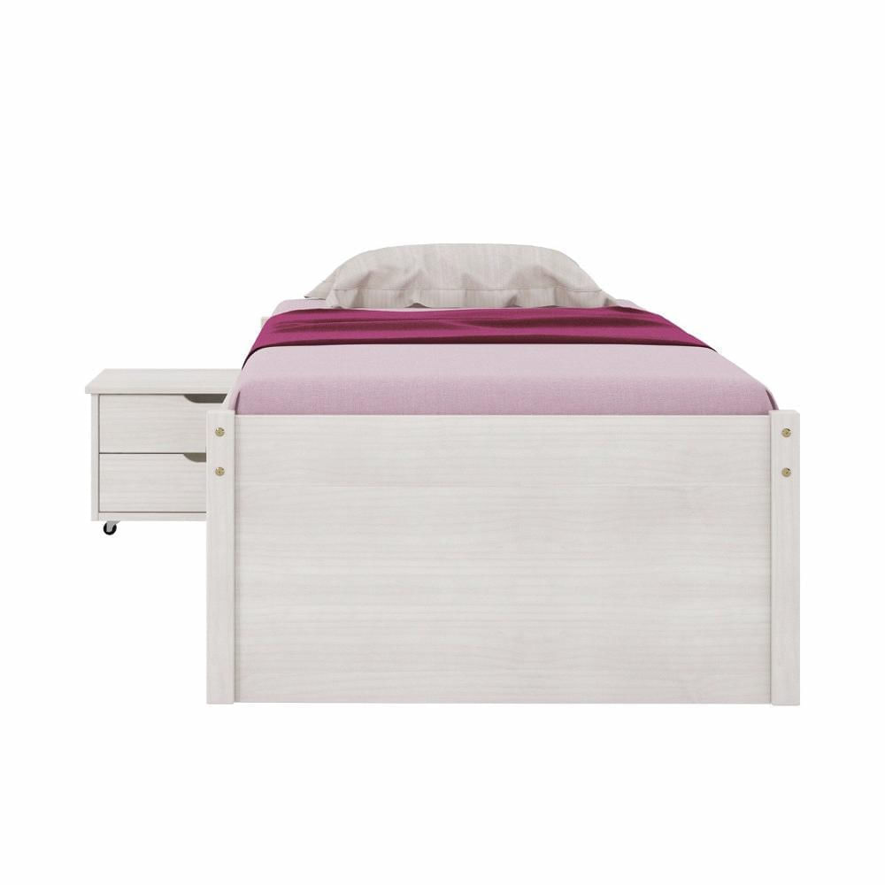 Miniatura Cama Solteiro com 3 Gavetas e 1 Mesa de Cabeceira Charme Inter Link Branco Lavado