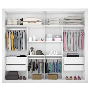 Miniatura Guarda-Roupa Casal Móveis Europa Londres Flex com Espelho, 2 Portas de Correr e 4 Gavetas - 205cm de largura Branco/Caramelo
