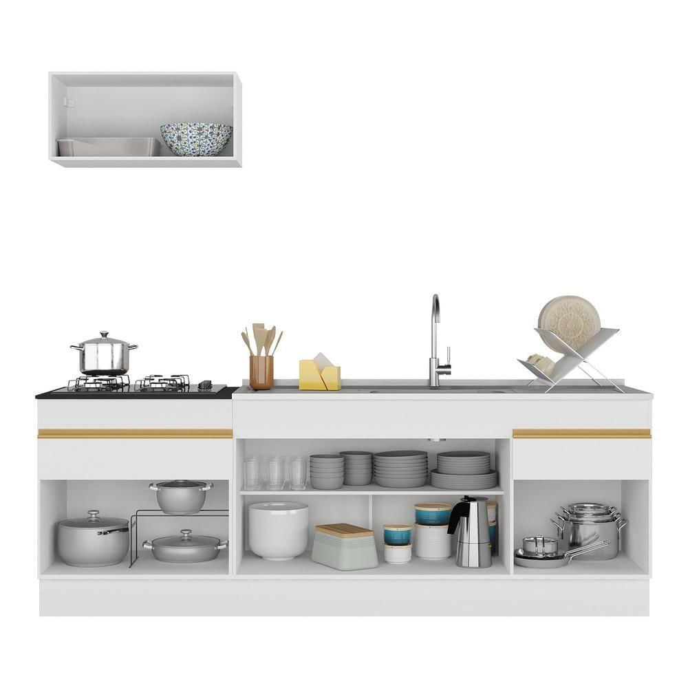 Miniatura Armário De Cozinha Compacta 220cm Multimóveis Branco/dourado