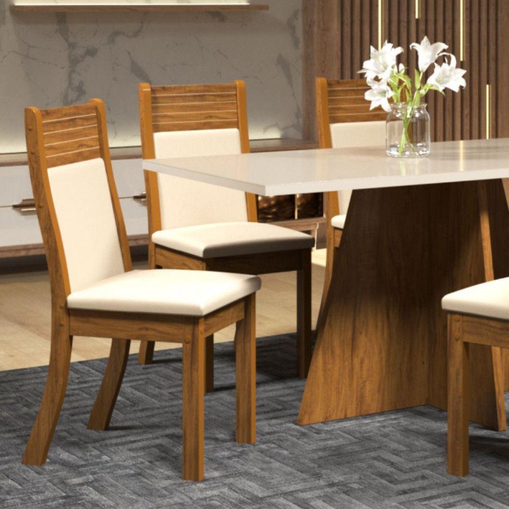 Miniatura Mesa Dailus Com 6 Cadeiras Roma Imbuia Tecido Veludo Pastel Viero Imbuia/blonde Off White