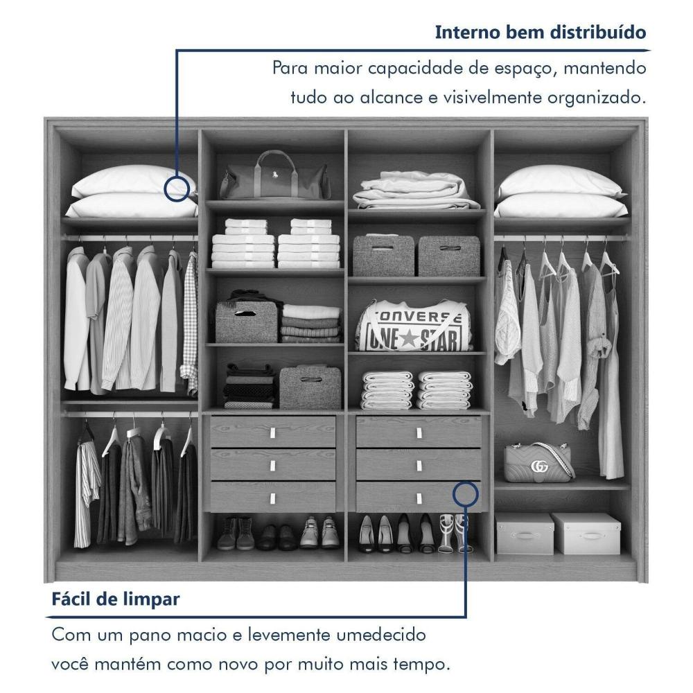 Guarda-roupa 8 Portas 6 Gavetas 100% Mdf Ergon Amêndoa Clean/Off White