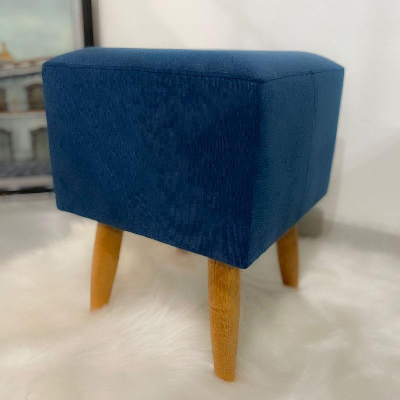 Miniatura Puf Marrocos Suede Azul Marinho Pés Palito Castanho