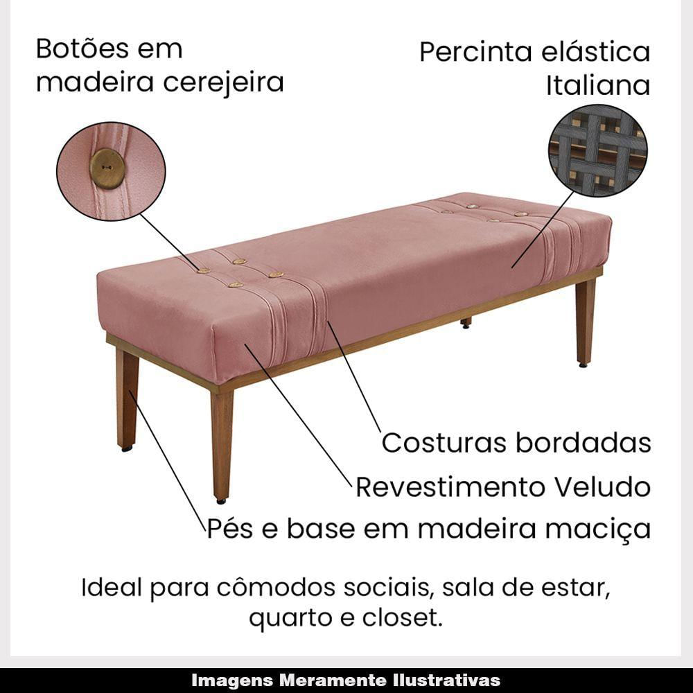 Miniatura Recamier Decorativo 140cm Veludo Pés De Madeira Rosa