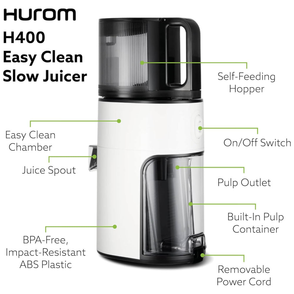 Espremedor de Frutas Hurom H400 Easy Clean, Azul Duo, Potente e Silencioso, Livre de BPA, Montagem sem Esforço, Ideal para Frutas Inteiras.