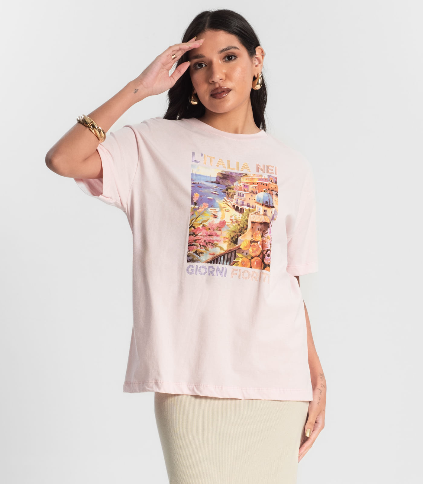 Miniatura Camiseta Feminina T-Shirt Meia Malha Rosa G