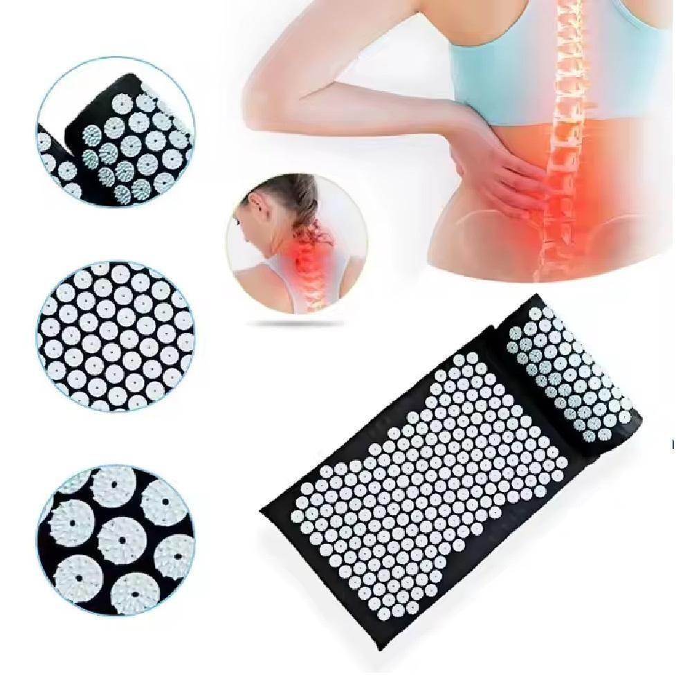 Miniatura Kit Tapete Acupuntura Acupressao Com Colchonete Almofada Travesseiro Massageador Relaxamento Yoga Preto