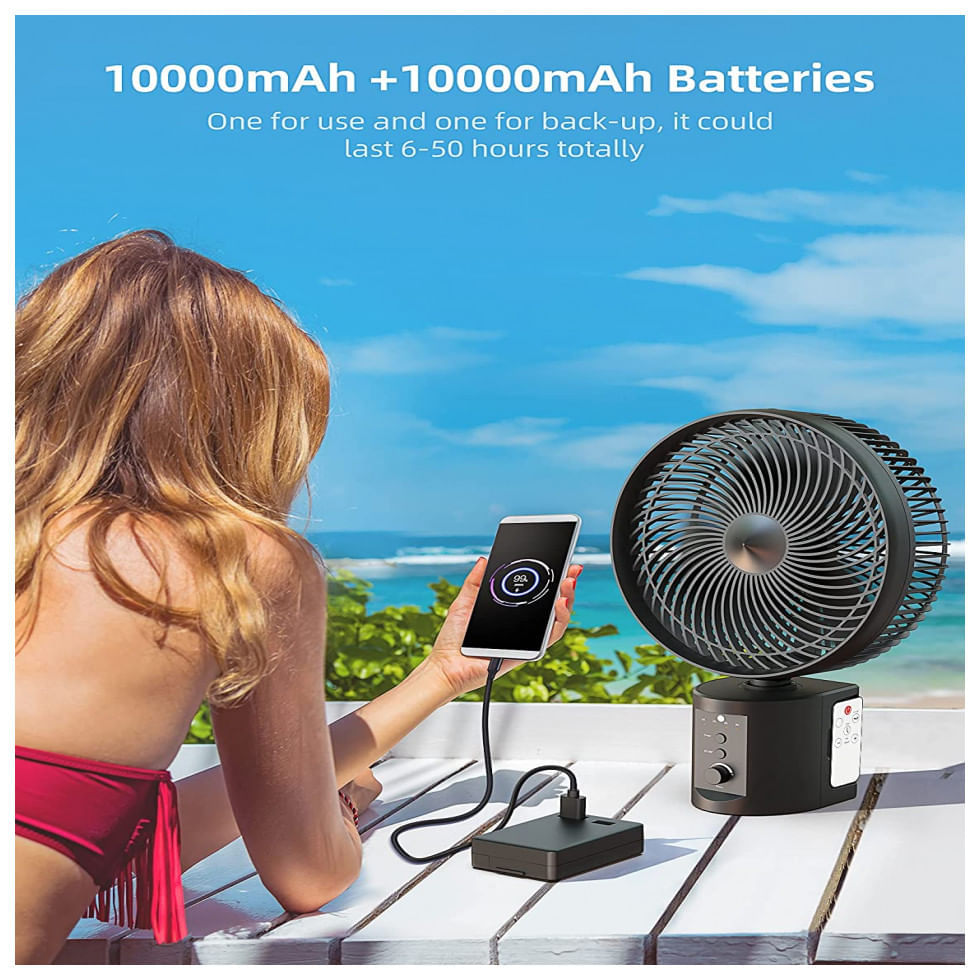 Ventilador de Mesa Portátil Zoolb com Altura Ajustável, Controle Remoto e Bateria Recarregável, Preto