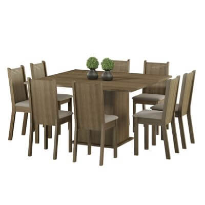 Miniatura Conjunto Sala de Jantar Clarice Madesa Mesa Tampo de Madeira com 8 Cadeiras Rustic/Pérola Cor:Rustic/Pérola