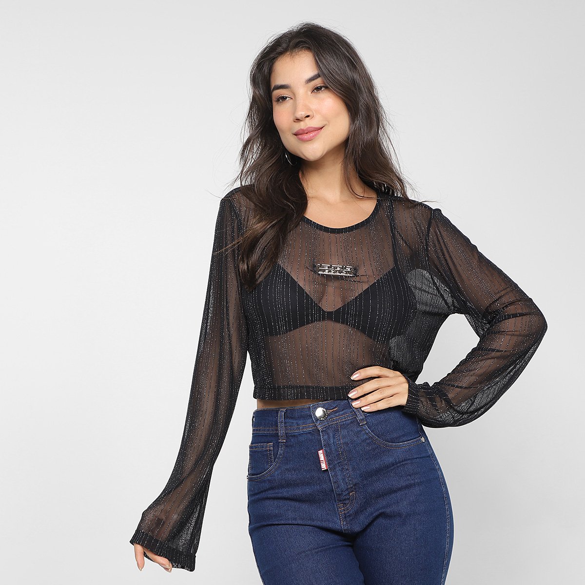 Miniatura Blusa Labellamafia Cropped Manga Longa + Top Legacy 3 Feminina Preto - G