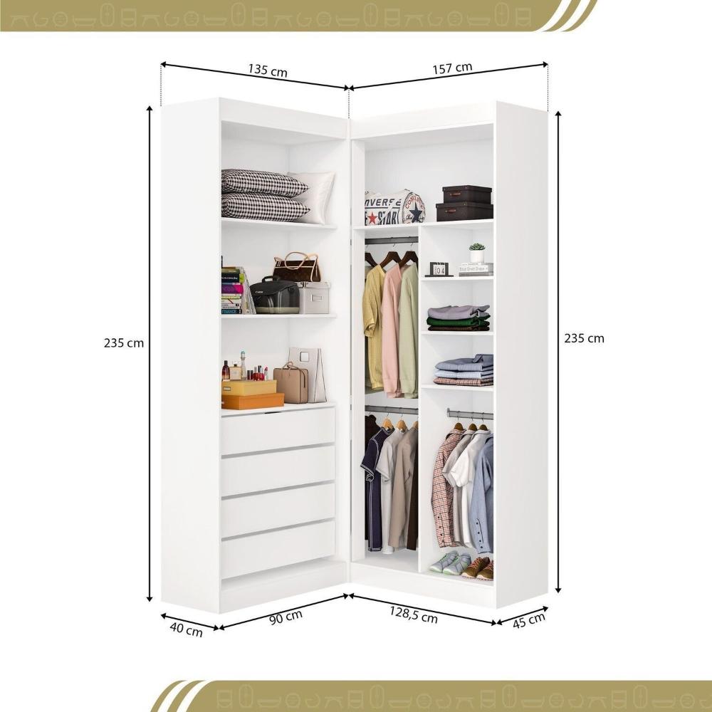 Miniatura Guarda Roupa Closet Casal sem Portas Canto em L com 4 Gavetas e 3 Cabideiros Versatille Yescasa Branco