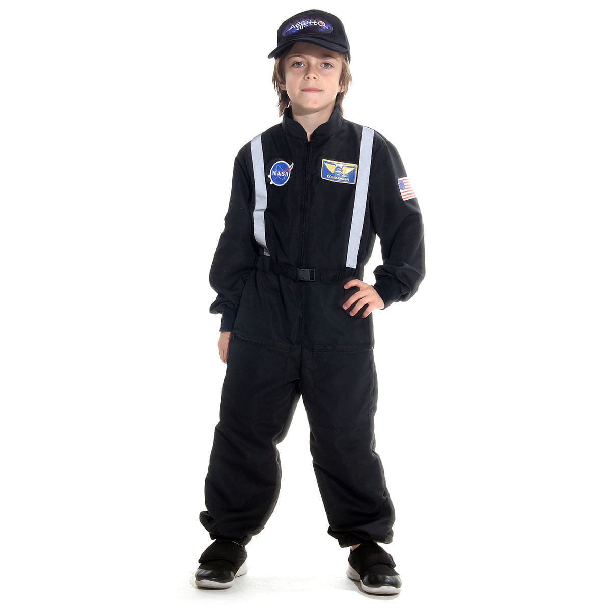 Miniatura Fantasia Astronauta Preto Infantil Luxo com Boné G