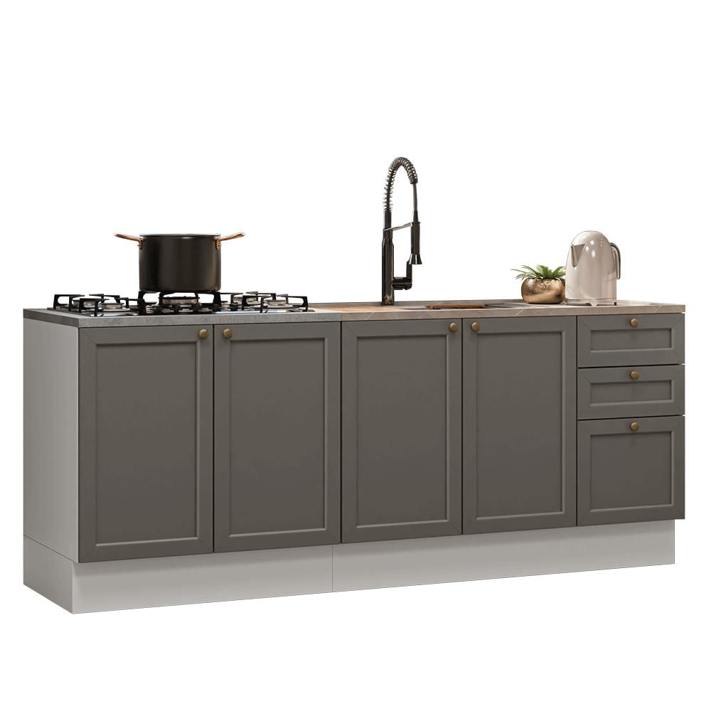 Miniatura Kit com 2 Balcões de Cozinha 3 Gavetas 4 Portas (Sem Tampo e Pia) Branco/Cinza Vik Madesa 01 Branco/Cinza
