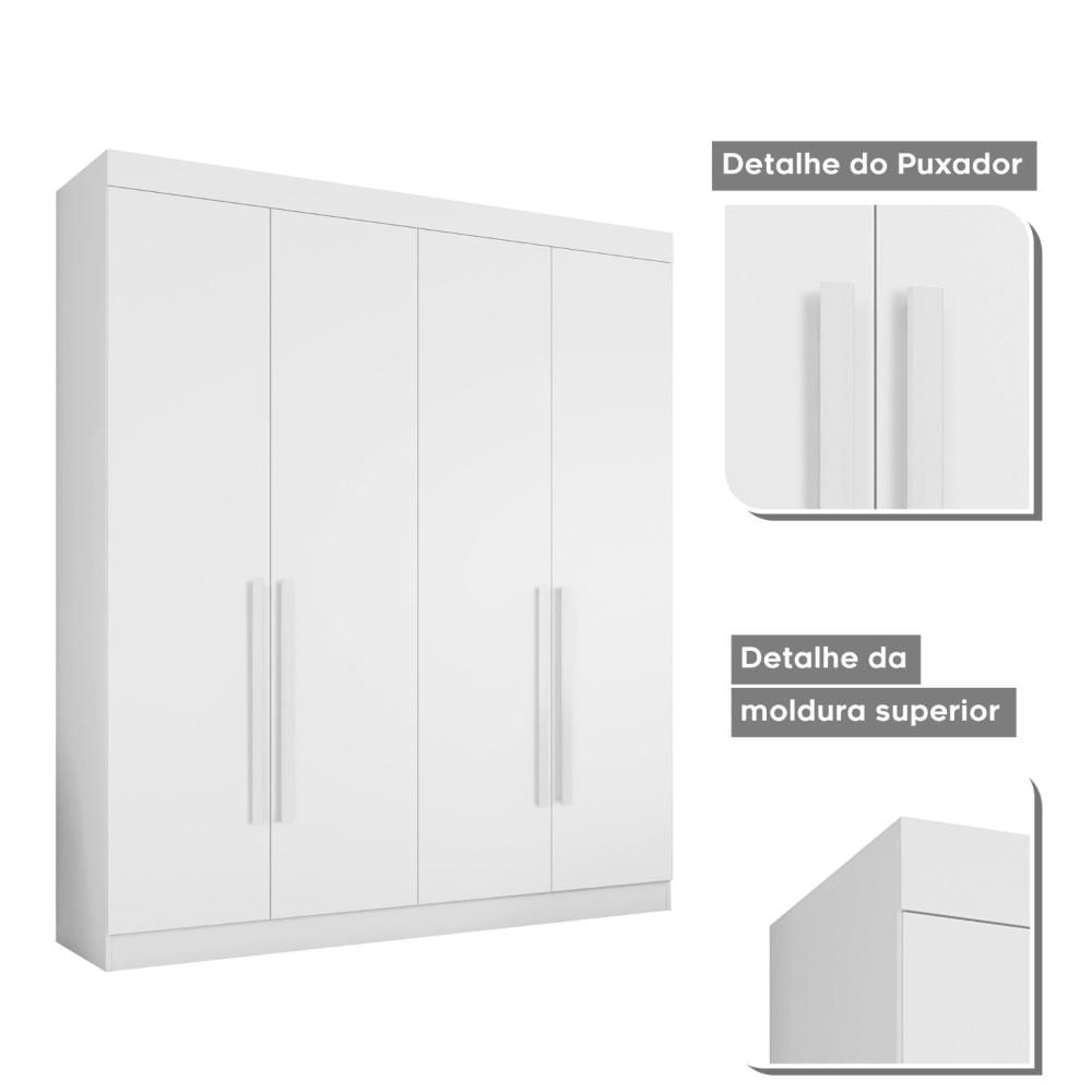 Guarda Roupa Casal 4 Portas 3 Gavetas Roma Conquista Móveis Branco