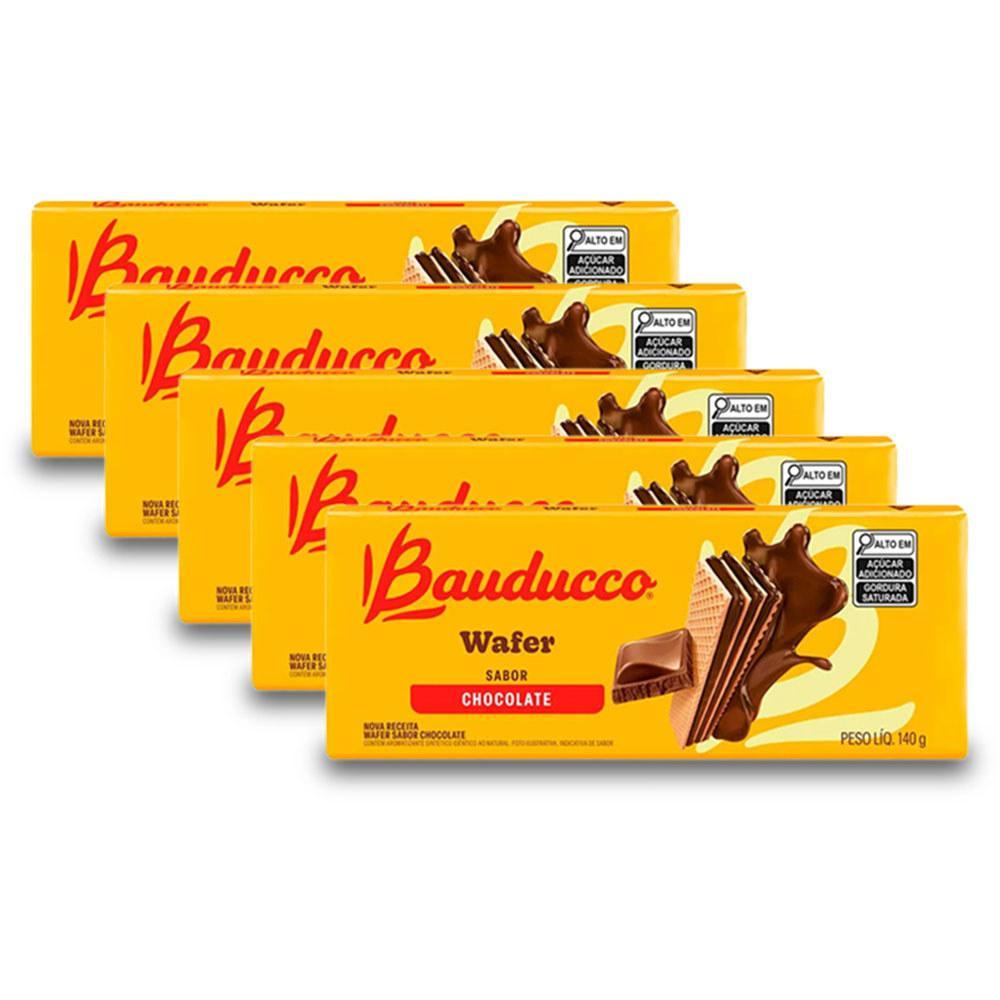 Miniatura Biscoito Wafer Bauducco Chocolate Kit 5 Pacotes De 140G