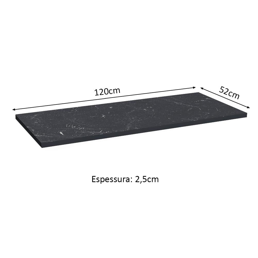 Miniatura Tampo 100% MDF para Balcão de Pia 120 cm Nero Marquina Madesa Nero Marquina