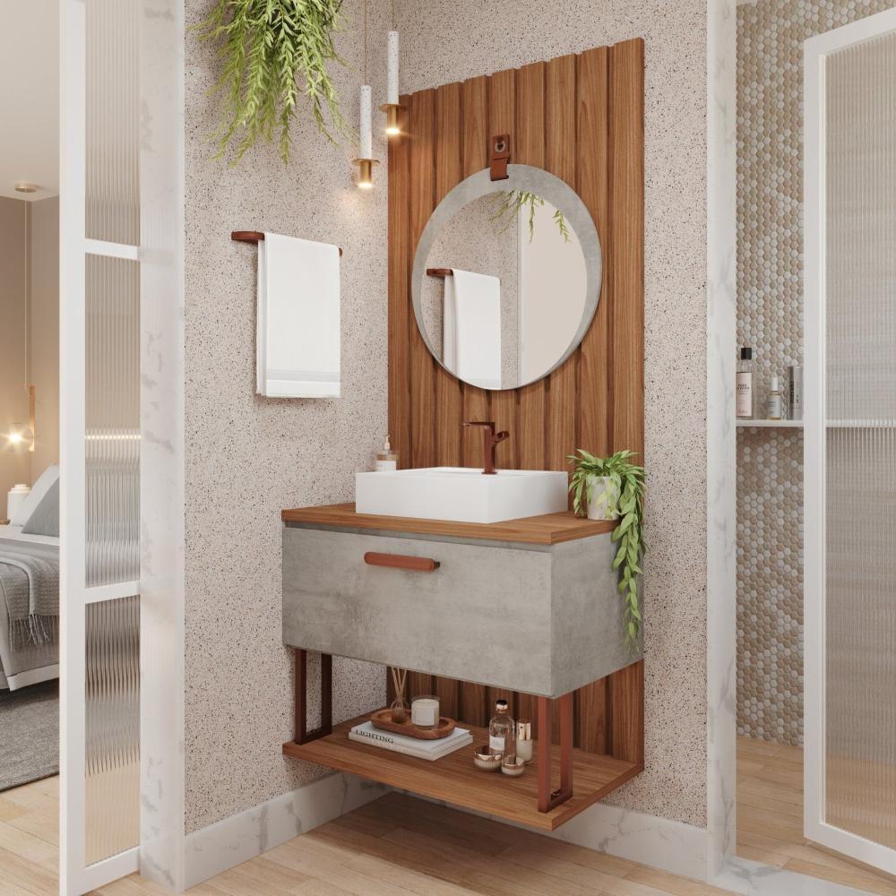 Miniatura Gabinete Para Banheiro 60cm Mari Espresso Móveis Cimento