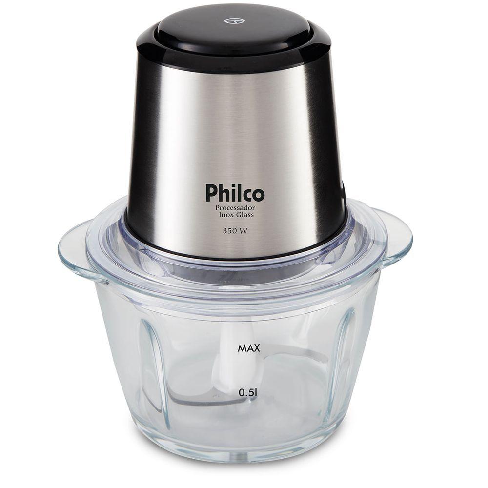 Miniatura Processador Philco Inox Glass 1,2L 350W Função Pulsar PPS01I 220V