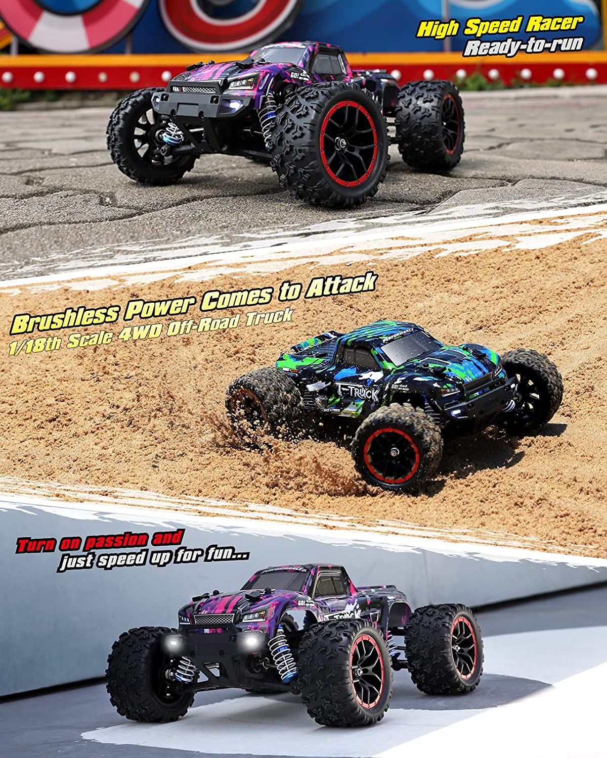 HAIBOXING 18859A Carrinho de Controle Remoto pAdultos Off Road 118 Escala Até 48 KMH Recarregável Roxo