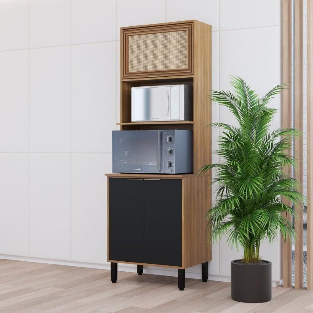 Miniatura Conjunto de Cozinha Modulada 4 Peças 11 Portas 1 Gaveta Thalita Moveis Sul Nogal Manchester/Preto