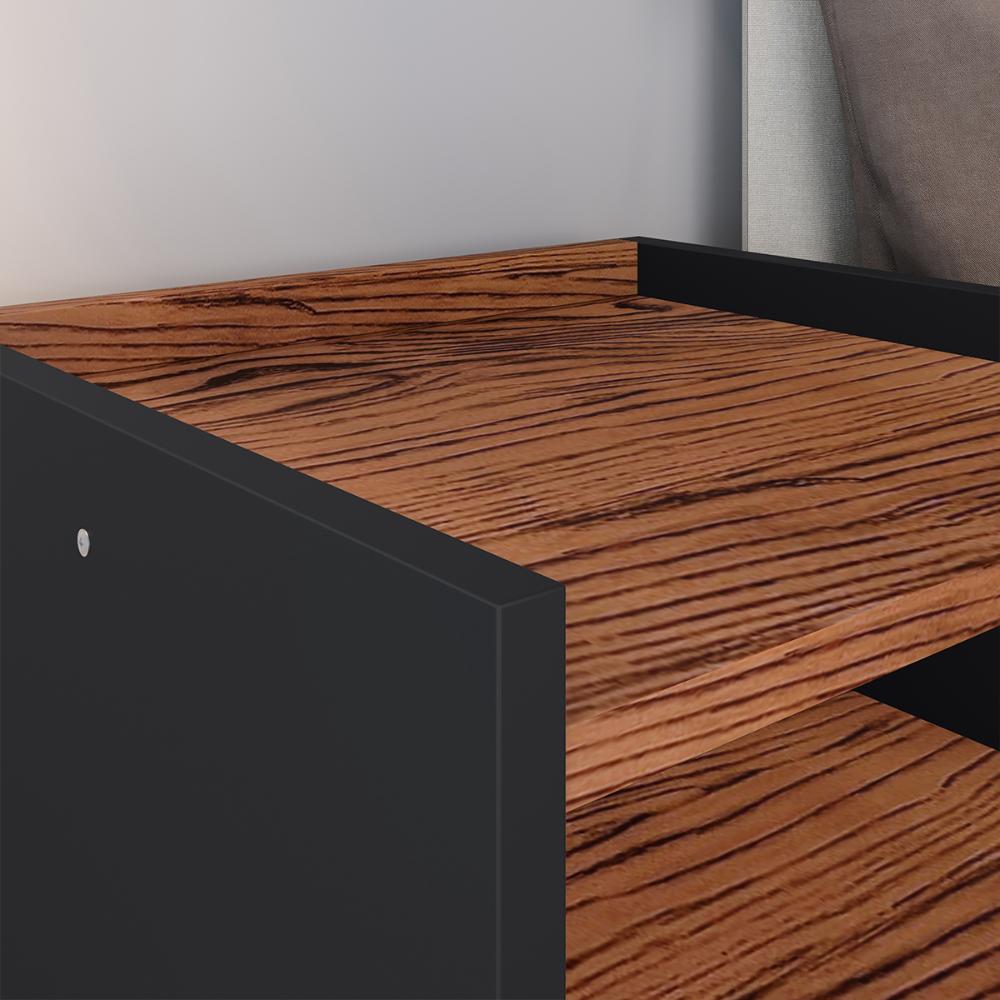 Kit Decorativo Quarto Casal Penteadeira Suspensa Gloss Mesinha Lateral Estilo Preto|Freijó Cabeceira Cama Box Queen Bia 1.60 Marrom Suede - RPM Móveis