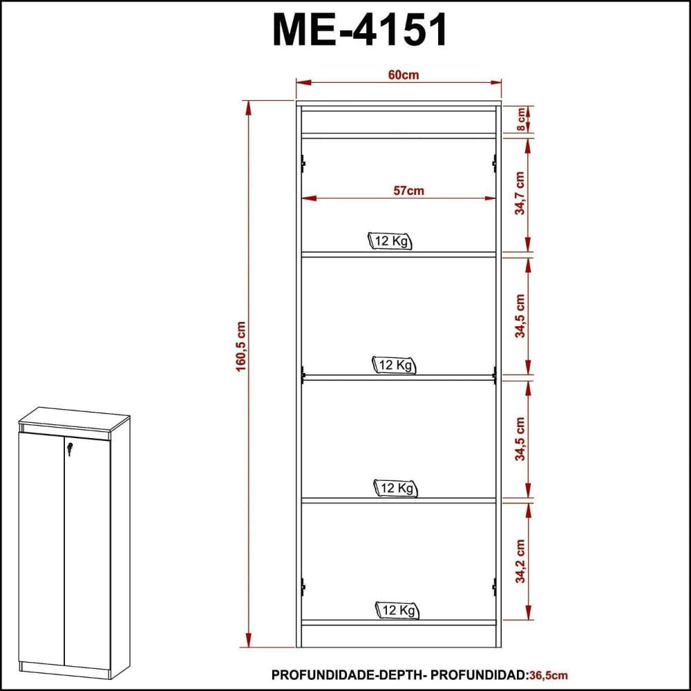 Armário Alto com 2 Portas Para Escritório ME4151 Amêndoa/Preto
