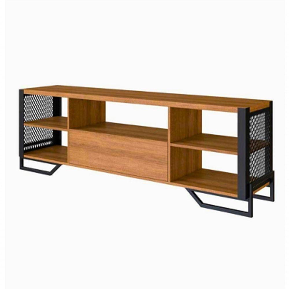 Miniatura Rack Com Grade Lateral Aço Ferro Metal Robusto Cor Preto Mdf Claro Estilo Industrial