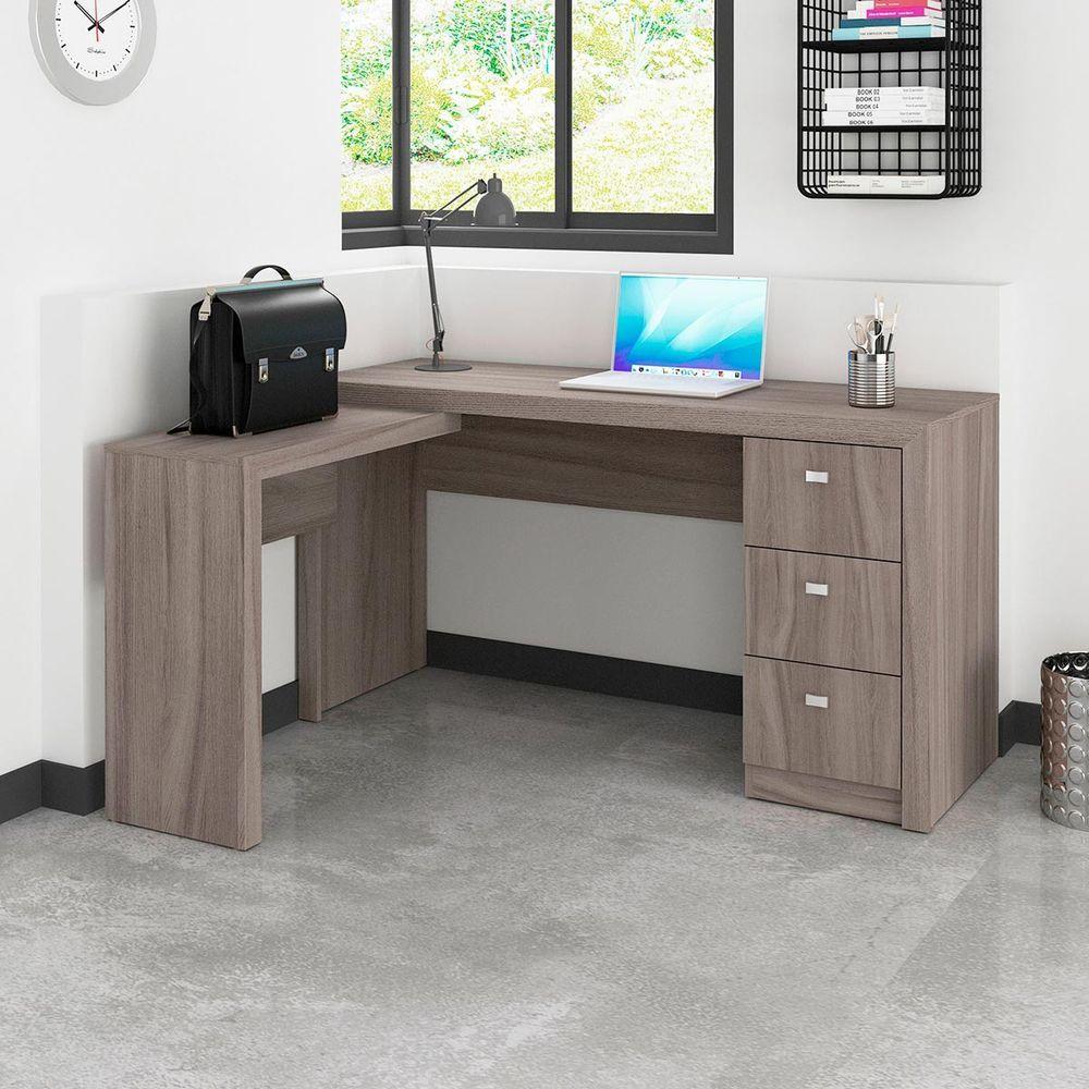 Conjunto Escritório Com 2 Mesas Em L E 6 Gavetas Carvalho