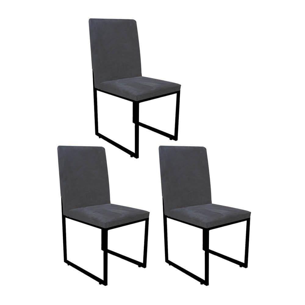 Miniatura Kit 03 Cadeira De Jantar Sttan Sala Ferro Preto Suede Cinza - Amey Decor