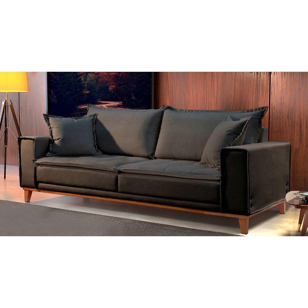 Miniatura Sofá Fixo Aquiles 3 Lugares Luxo 200cm Castellar Móbile Chumbo