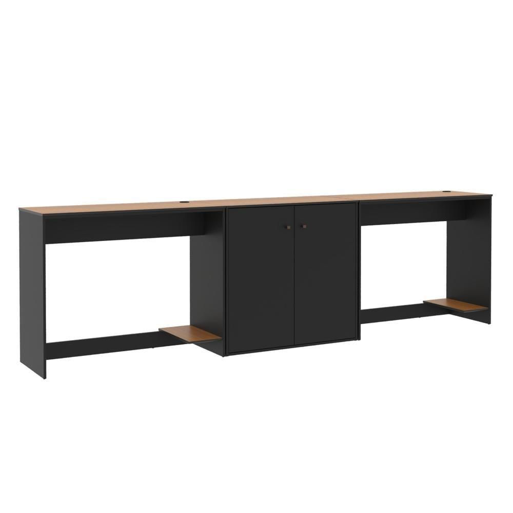 Miniatura Conjunto De Escritório 3 Peças Smart Office 2 Mesas E 1 Aparador Buffet - Preto E Cedro Preto E Cedro