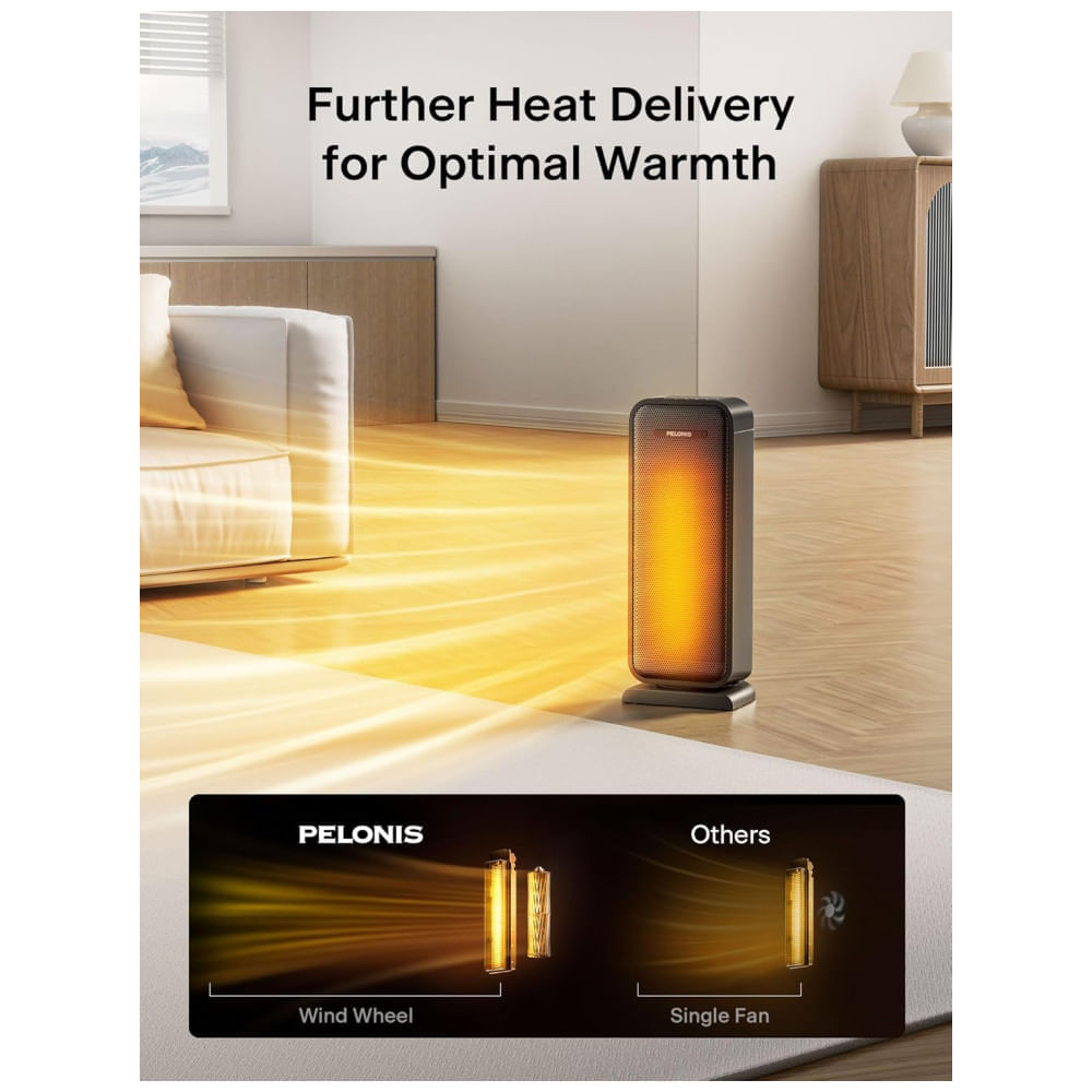 Aquecedor PELONIS de Cerâmica Eco com Oscilação de 75° e Controle Remoto, 40,64 cm: Conforto e Eficiência