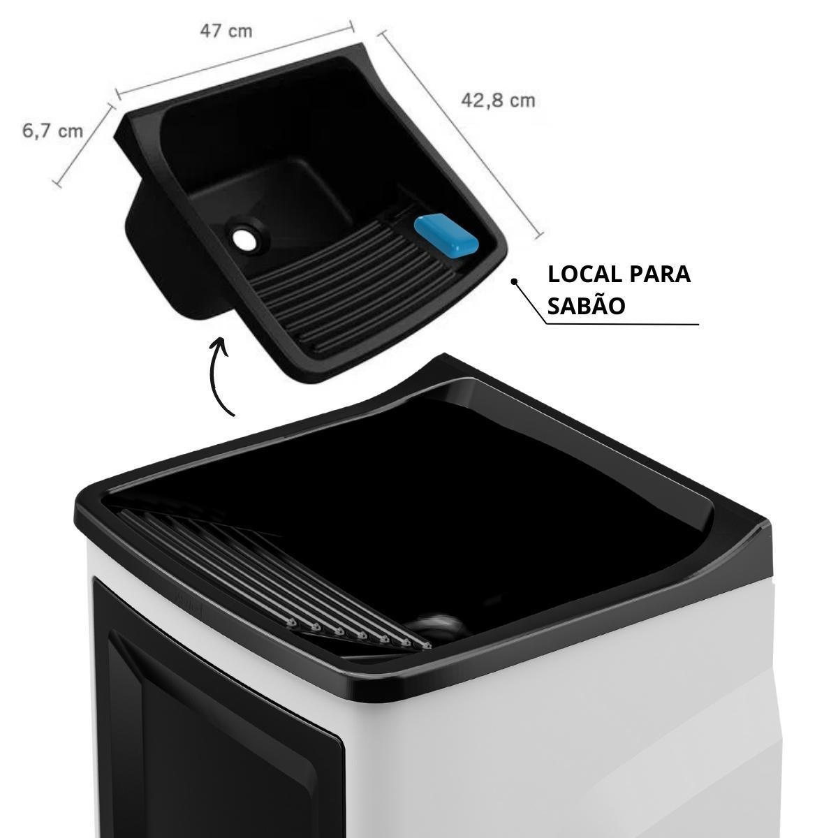 Miniatura Gabinete Lavanderia Tanque Preto 01 Porta + Torneira
