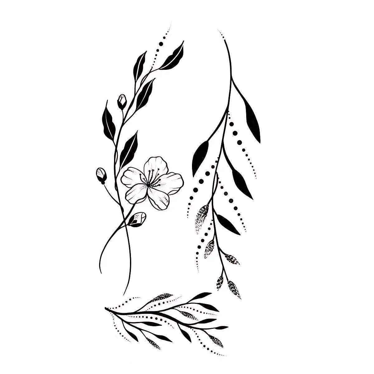 Miniatura Tatuagem Temporária Ramos Flores Delicados Modelo