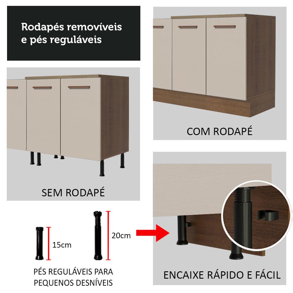 Miniatura Balcão Gabinete de Pia Cozinha 150 cm 2 Portas e 2 Gavetas (Sem Tampo e Pia) Rustic/Crema Agata Madesa Rustic/Crema