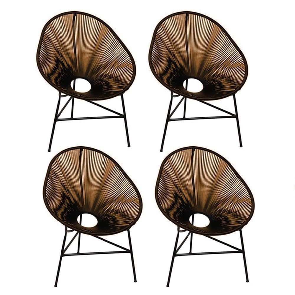 Miniatura Kit 04 Poltrona Acapulco Plus Para Área Externa Varanda Impermeável Aço E Fibra Sintética Marrom