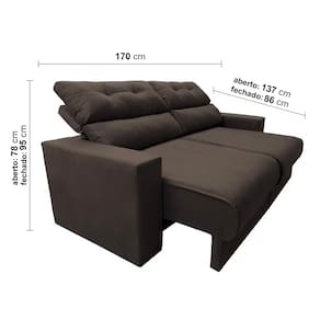 Miniatura Sofá 3 lugares Cama inBox Clean com Assento Retrátil, Encosto Reclinável em Tecido Velusoft e 170cm de Largura Café