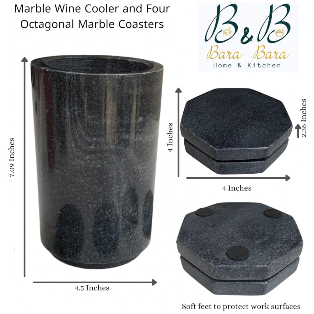 Miniatura Porta Garrafa Térmico para Vinho em Mármore, BARABARA, Preto